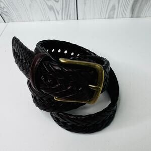 Vtg Tommy Hilfiger Braided Dk Brown Leather Woven Belt Mens S 32-36